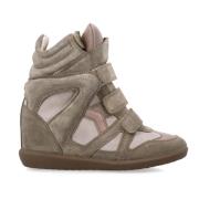 Isabel Marant Taupe Sneakers High Top Lambskin Suede Brown, Dam