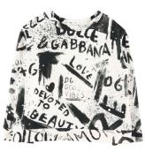 Dolce & Gabbana Sweatshirt - DG Next - Vit/Svart m. PÃ¤rlor
