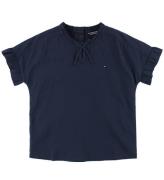 Tommy Hilfiger T-shirt - MarinblÃ¥ m. Volangkant