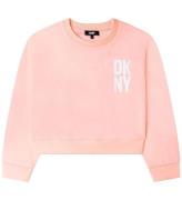 DKNY Sweatshirt - Cropped - Pale Pink m. Vit