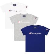 Champion T-shirt - 3-pack - Vit/GrÃ¥ Melange/BlÃ¥