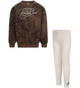 Nike Set - Leggings/Sweatshirt - Pale Ivory Heather/Brun m. Leo