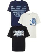 Emporio Armani T-shirts - 3-pack - BlÃ¥/Vit/MarinblÃ¥ m. Tryck