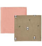 OYOY Muslinfiltar - 70x70 cm - Panda - 2-pack - Khaki/Rose