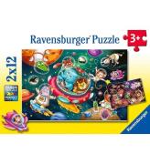 Ravensburger Pussel - 2x12 Delar - Animals In Space