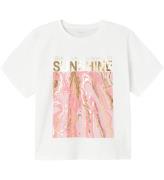 Name It T-shirt - Beskuren - NkfJavase - Bright White/Rosa Nekta
