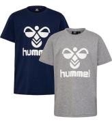 Hummel T-shirt - hmlTres - 2-pack - Black Iris/Grey Melange