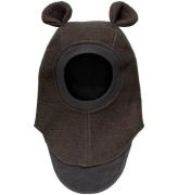 Huttelihut Balaclava - Ull - Dubbel - Dark Brown Melange m. Öra