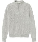 Name It Tröja - Stickad - NkmSafalle Half Zip - Grey Melange