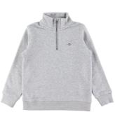 GANT Sweatshirt - Shield Halv zip - Light Grey Melange