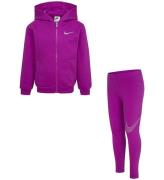 Nike Set - Cardigan/Leggings - Hett Fuchsia m. Silver