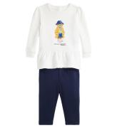 Polo Ralph Lauren Sweatshirt/Leggings - Vit/MarinblÃ¥ m. Gosedjur