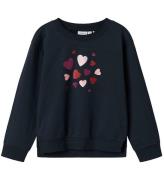 Name It Sweatshirt - NmfBiliva - Dark Sapphire m. GlitterhjÃ¤rtan