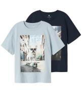 Name It T-shirt - 2-pack - NkmVoto - Celestial Blue/MarinblÃ¥ Bla