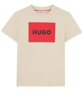 HUGO T-shirt - Stone/RÃ¶d