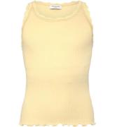 Rosemunde Topp - Rib - Vit - Pastel Yellow m. Spetsar