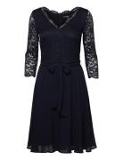 Recycled: Chiffon Midi Dress With Lace Navy Esprit Collection