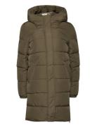 Quilted Coat With Rib Knit Details Khaki Esprit Casual