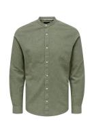 Onscaiden Ls Solid Linen Mao Shirt Noos Green ONLY & SONS