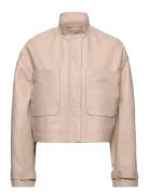 Leather Cropped Jacket Beige Calvin Klein