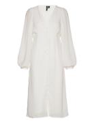 Vmdora Dobby Ls V-Neck Calf Dress Wvn White Vero Moda