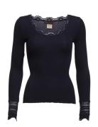 Rwbenita Ls O-Neck Lace Top Black Rosemunde