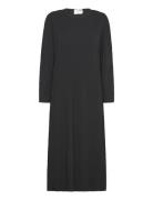 Slfsilla Ls O-Neck Plisse Midi Dress Black Selected Femme