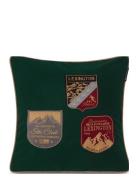 Badge Embroidered Wool Mix Pillow Cover Green Lexington Home