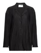 Slfellie Ls Plisse Shirt Curve Black Selected Femme