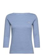 T-Shirt Boat Neck Stripe Blue Tom Tailor