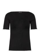 Silk Boat Neck T-Shirt Black Rosemunde