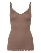 Silk Strap Top W/ Elastic Band Brown Rosemunde