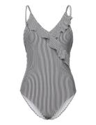 Striba Bly Frill Swimsuit Navy Becksöndergaard