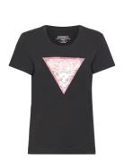 Ss Rn Satin Triangle Tee Black GUESS Jeans