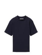 Cropped Mock Neck Rib T-Shirt Navy Tom Tailor