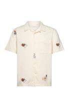 Box Fit Short Sleeve Shirt With Emb Cream Knowledge Cotton Apparel