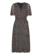 Floral Belted Crinkle Georgette Dress Black Lauren Ralph Lauren