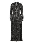 Rose Flared Sleeve Sequin Maxi Dress Black Malina