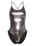 Recycled Shine String Swimsuit Silver Ganni