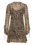Flared Sleeve Leopard Dress Brown Mango