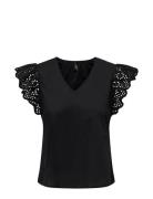 Onllou Life Emb S/S Frill Top Ptm Black ONLY