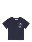 Embossed Details Printed T-Shirt Navy Mango