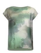 Albony Printed Drop Shoulder Round Neck Tee Green Tamaris Apparel