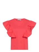 100% Cotton T-Shirt With Ruffles Red Mango