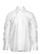 Line Sheer Drawstring Detail Shirt White Malina