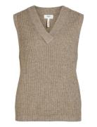 Objmalena S/L Knit Waistcoat Noos Beige Object