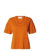 Slfcarli Ss V-Neck Tee Orange Selected Femme