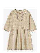 Sunny Embroidered 3/4 Knit Dress Cream Fliink