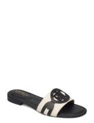 Alegra Canvas-Leather Slide Sandal Black Lauren Ralph Lauren