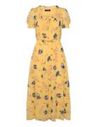 Floral Georgette Puff-Sleeve Midi Dress Yellow Lauren Ralph Lauren